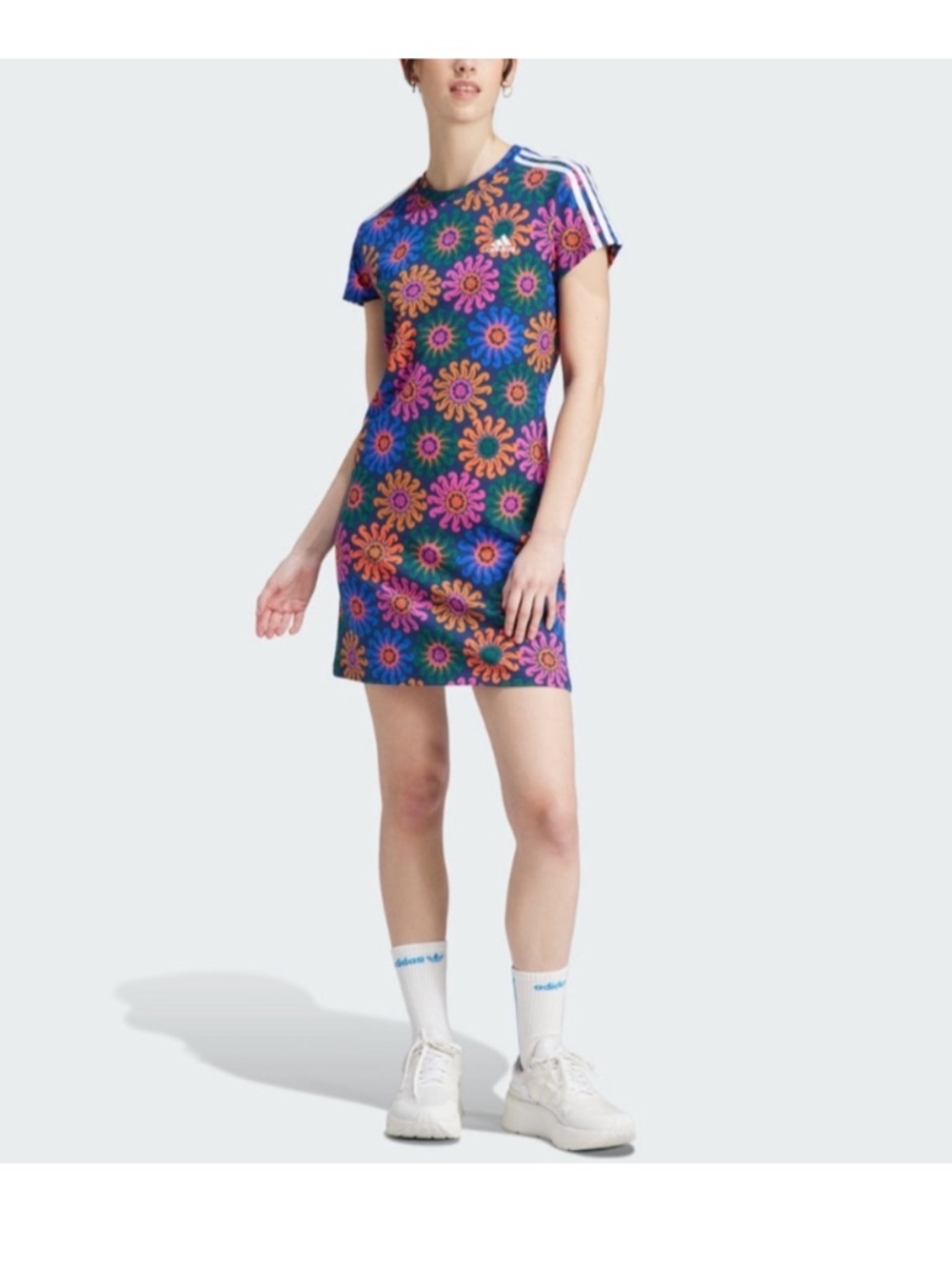 adidas x Farm Rio Dress Womens S Tropical Sunburst Print 3 Stripe Athletic